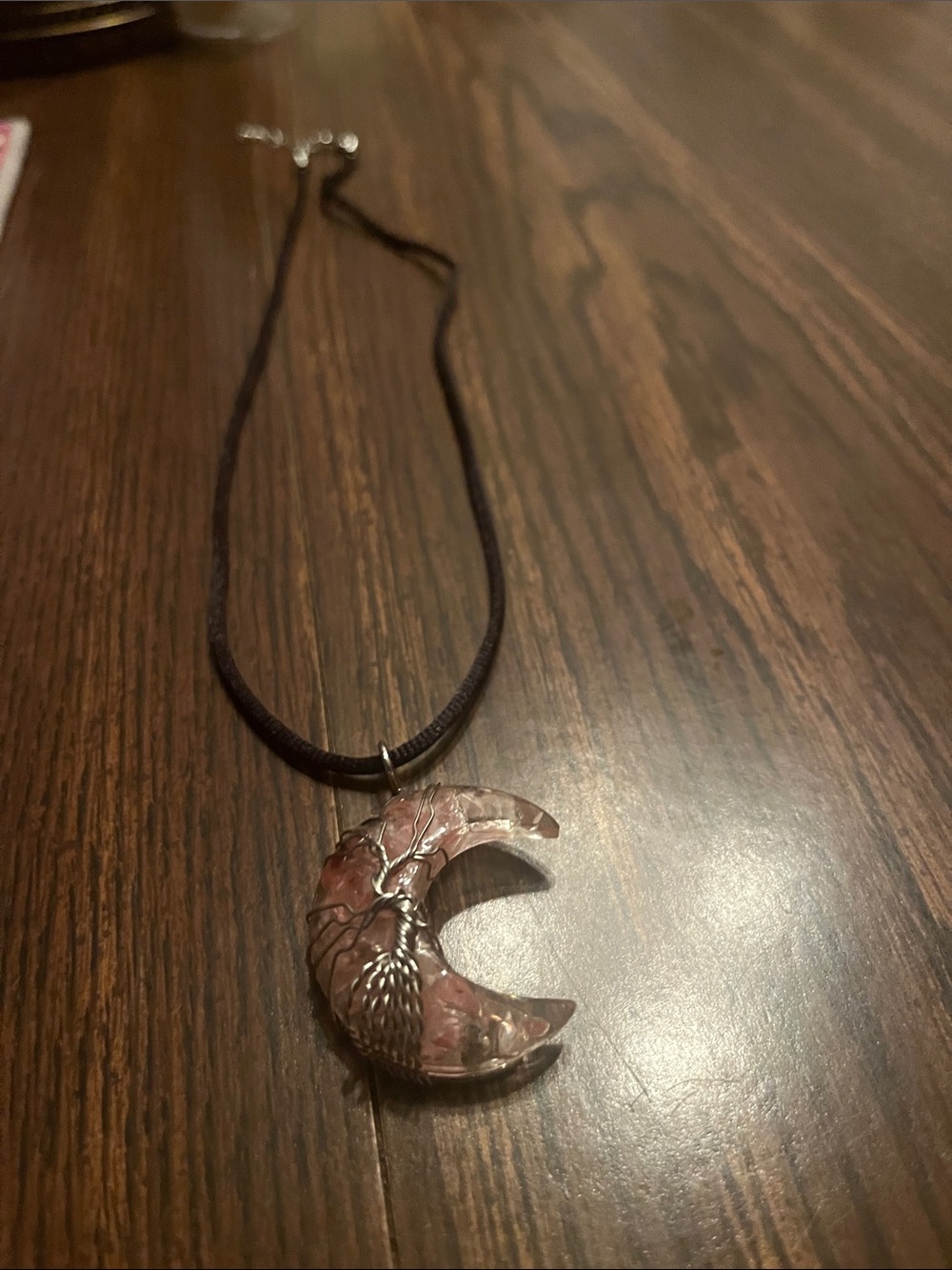 Crescent Wolf Moon Pendant Necklace - Black Cord -